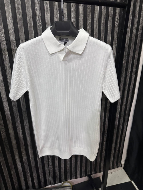 Beyaz Polo Yaka Şeritli - QUUL TR