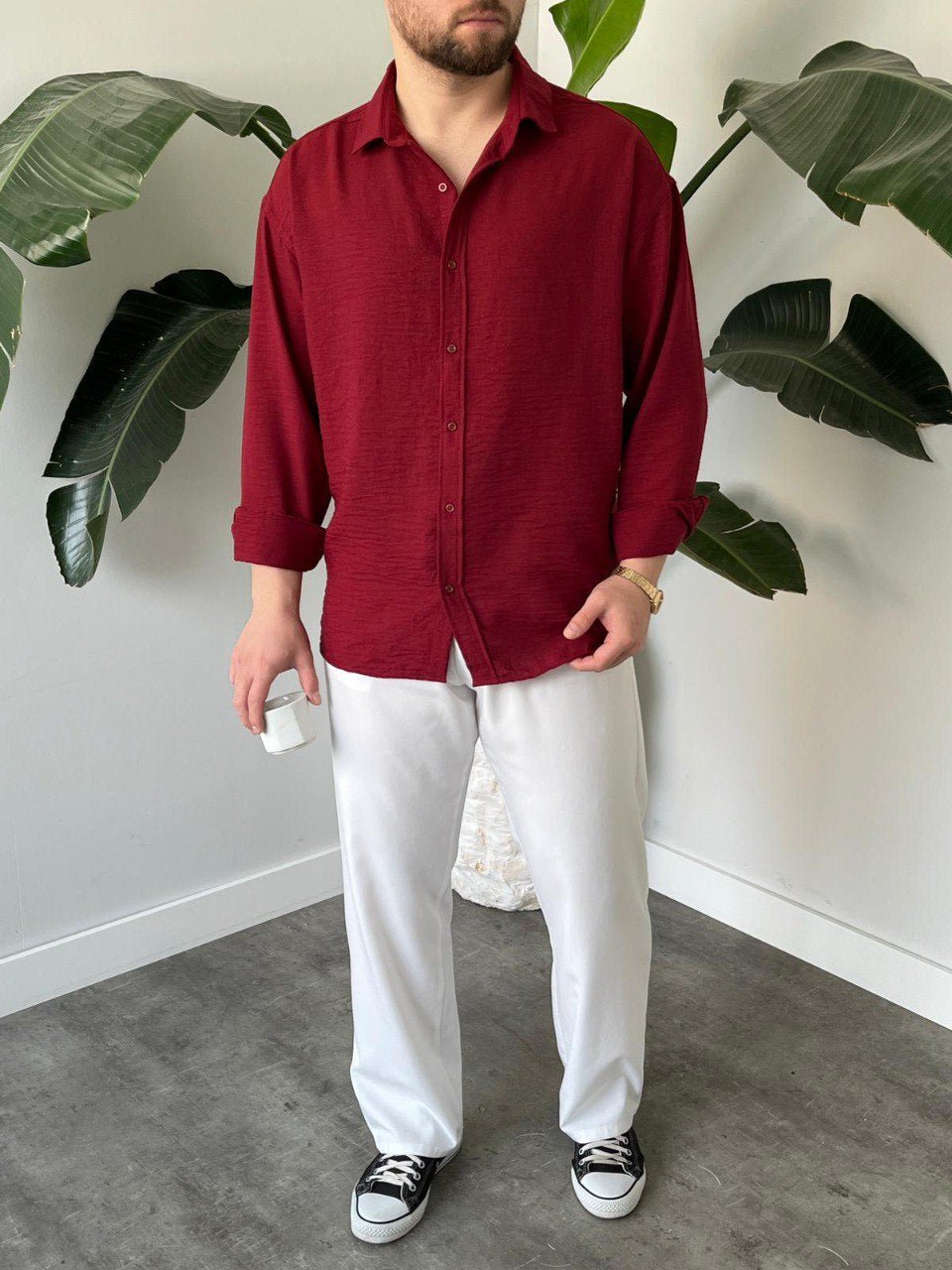 Keten Gömlek Bordo - QUUL TR